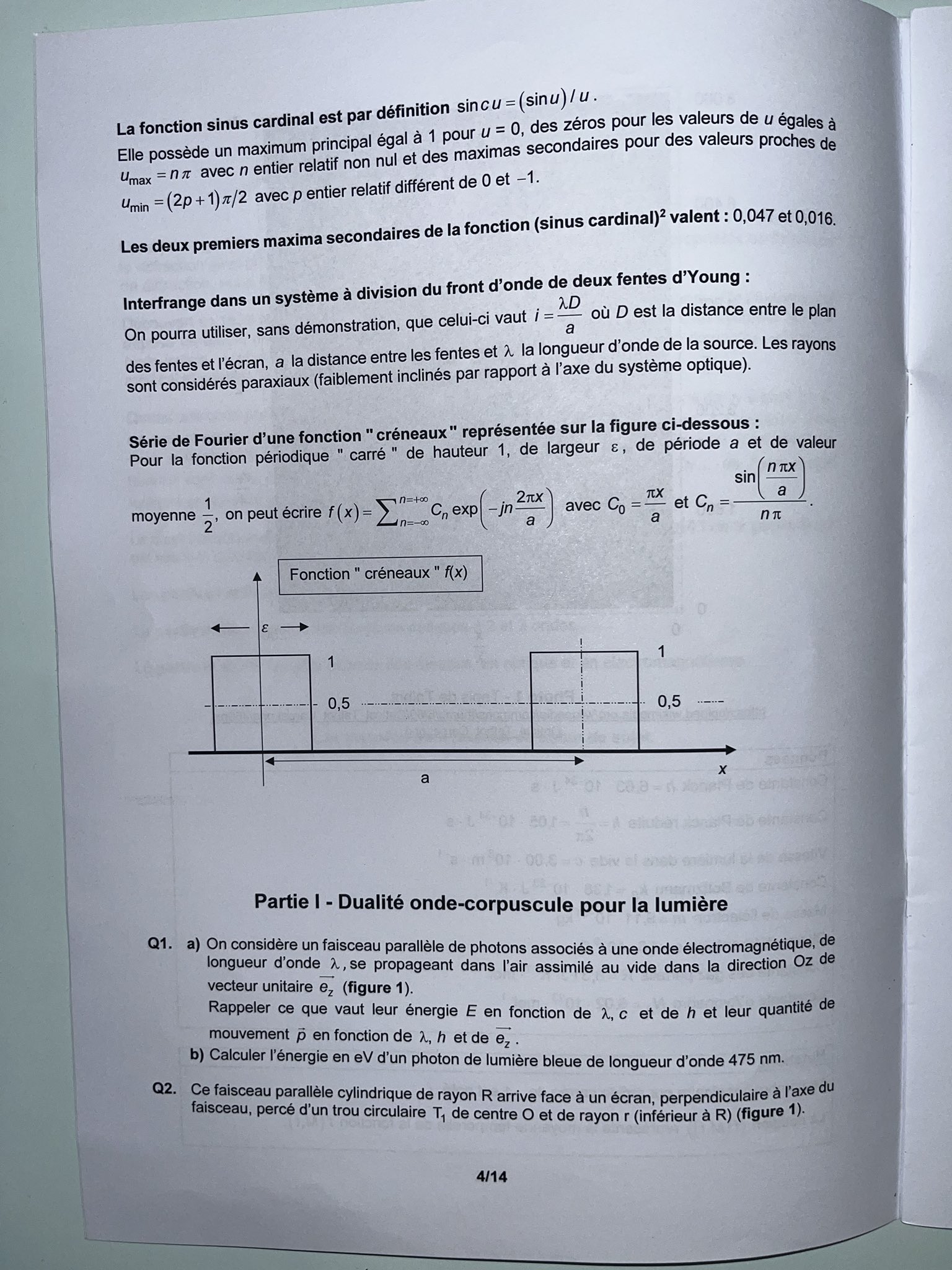 CCINP Physique Sujet 2024 MP Génération Prépa