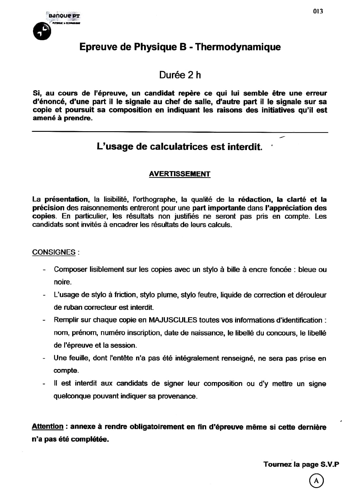 Banque PT : Physique B – Sujet 2024 PT - Génération Prépa