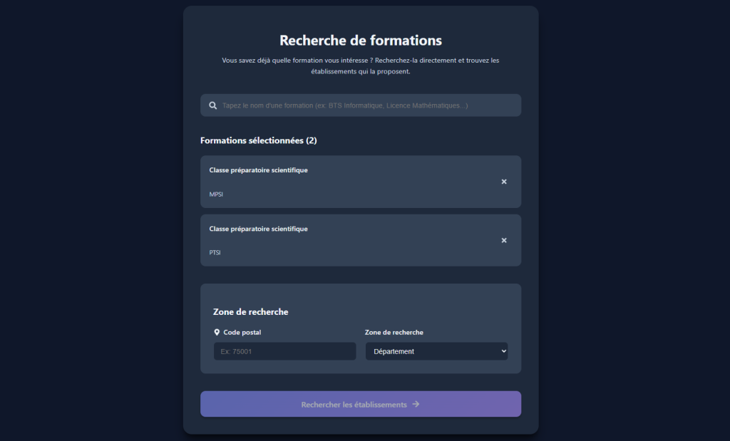 Recherche des formations Parcoursup 2026 avec TrouveTonSup IA