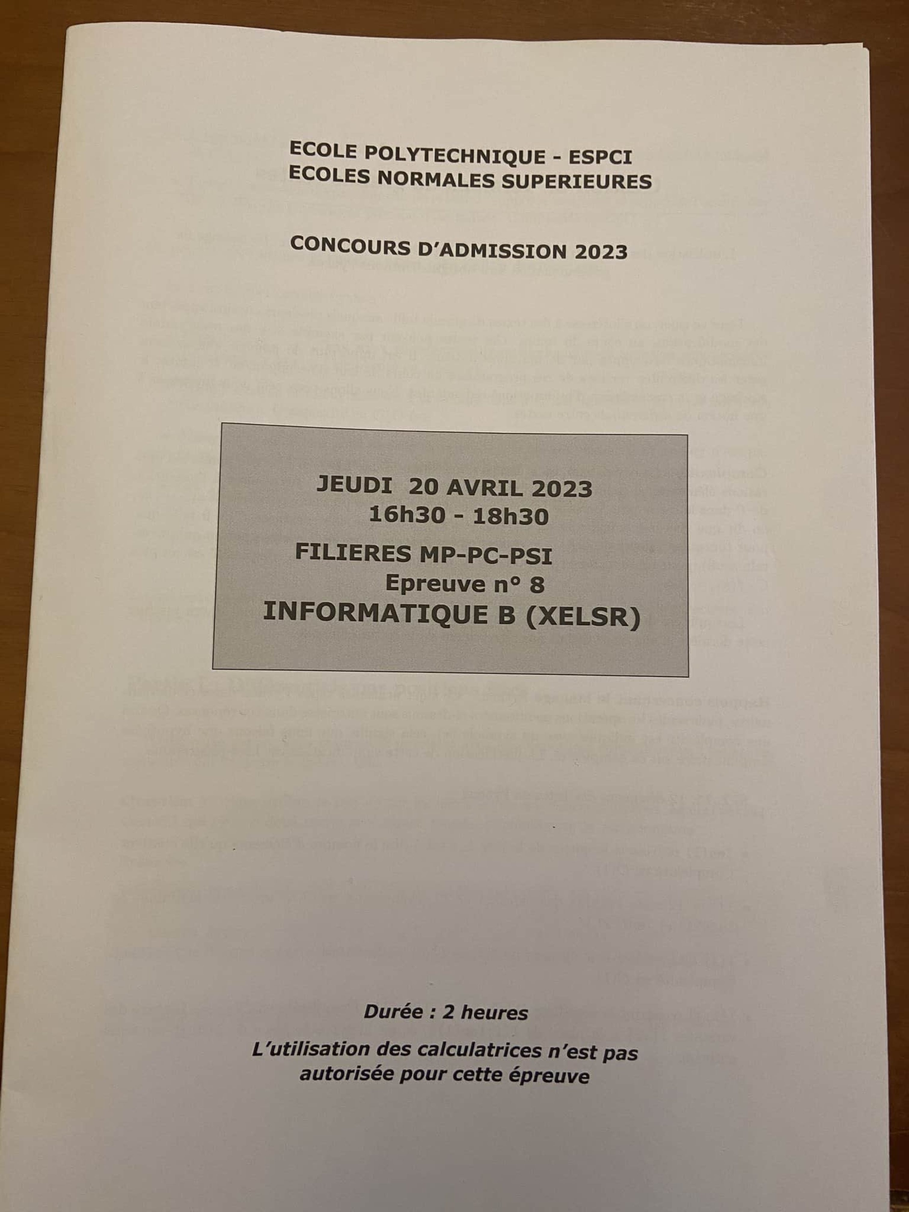 Concours X-ENS : Info B - Sujet 2023 MP - PC - PSI - Génération Prépa